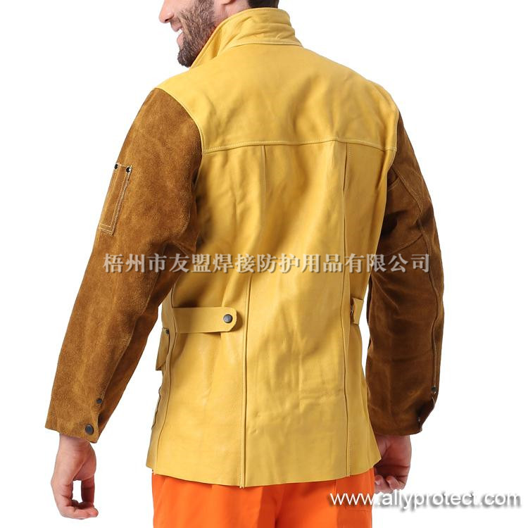 AP-2830 金黃牛青配金棕皮袖焊服
